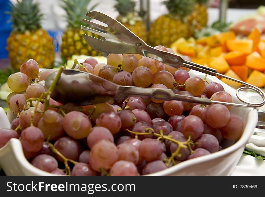 Basket full of grapes in a restaurant