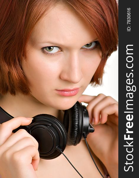 Caucasian Girl With Headphones