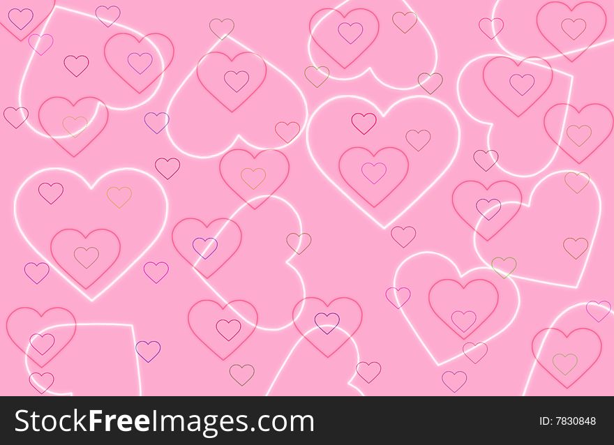 Painted multicolored hearts to gentle background texture