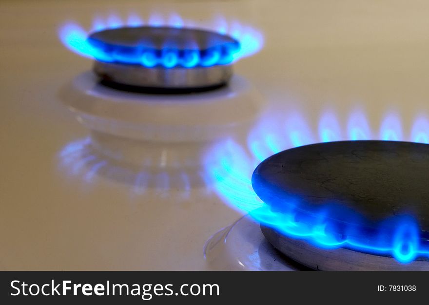 Flames of gas stove. Soft focus