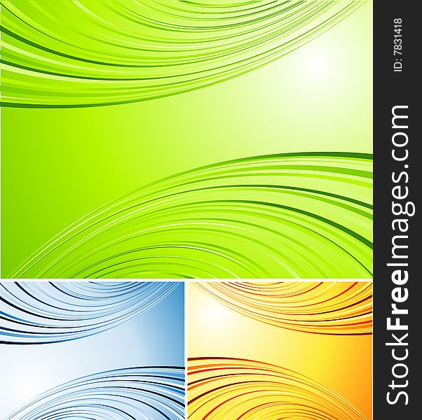 Three color variations of vector striped background