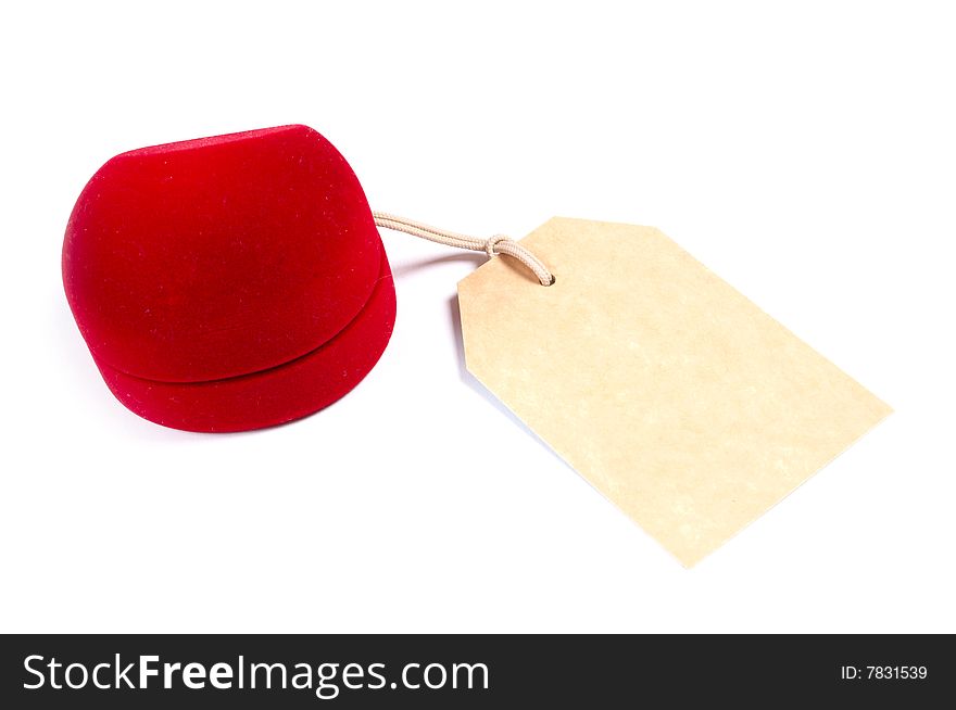 Red box with blank tag isolated on white