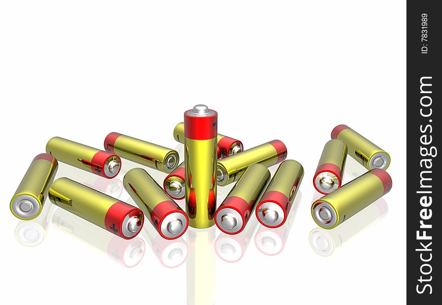 3d batteries isolated in white background