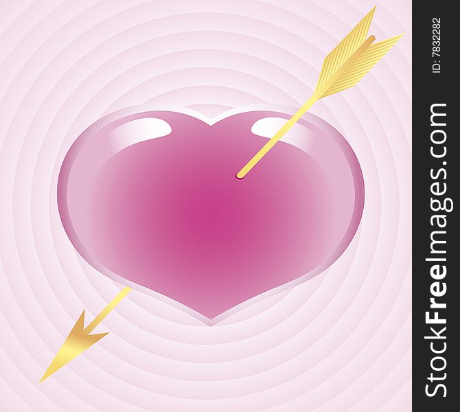 Valentines day postcard with arrow and heart, as pink background; vector illustration. Valentines day postcard with arrow and heart, as pink background; vector illustration
