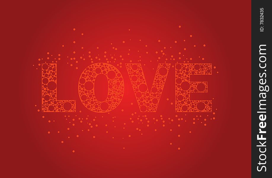 Vector love text couple on red background.
