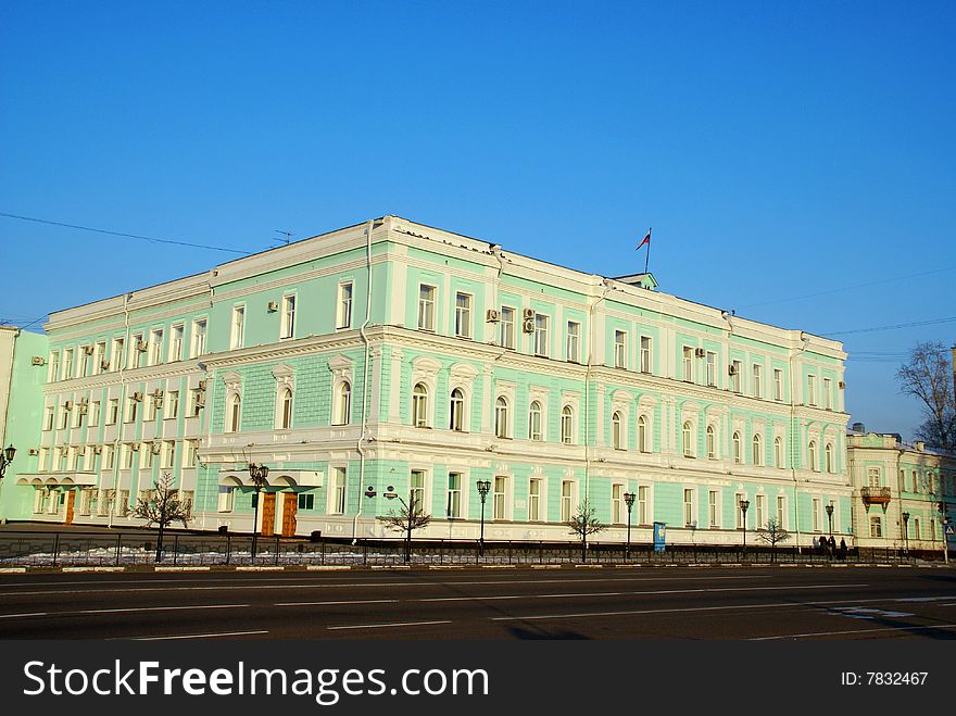 Old building of administration in Russia. West Siberia