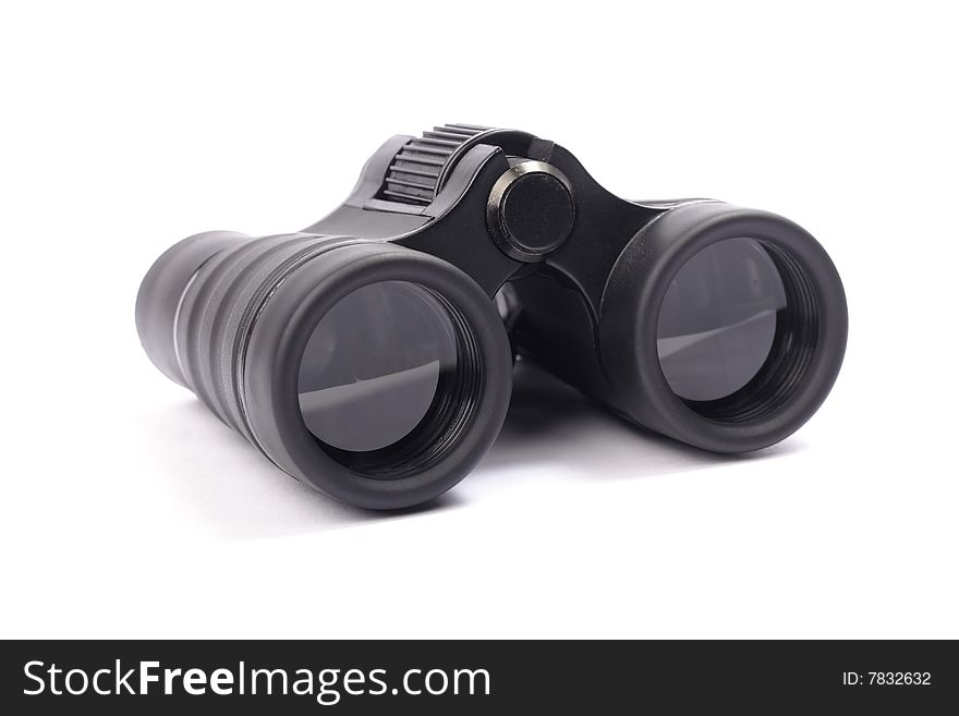 Black small binoculars isolated on,white. Black small binoculars isolated on,white