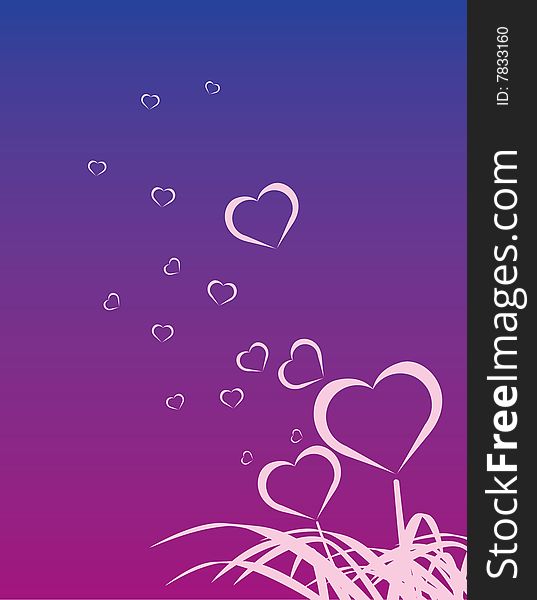 Valentines Day background with Hearts, floral and wave pattern, element for design, vector illustration