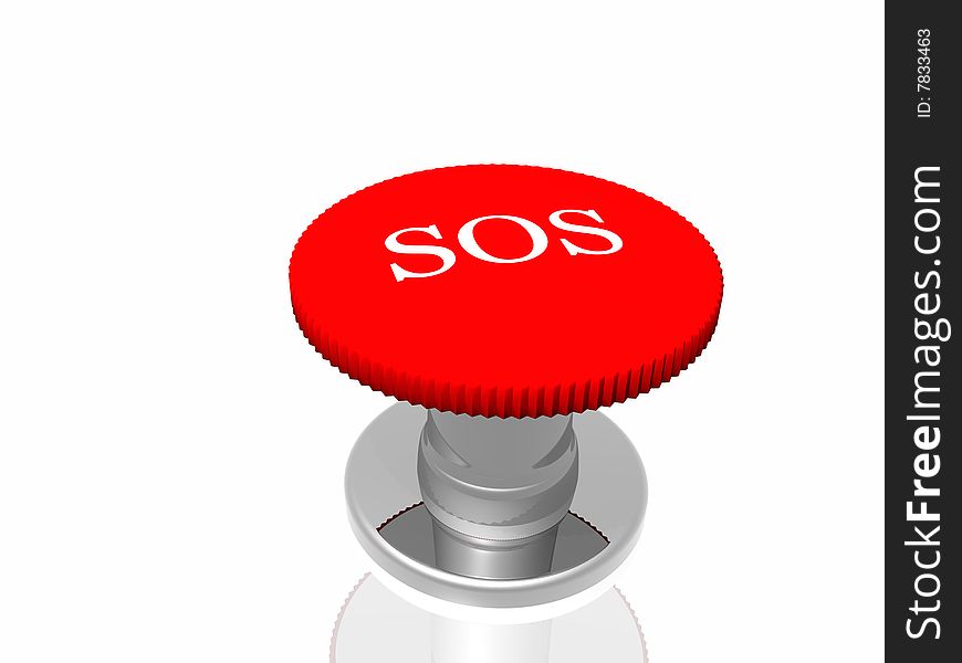 Red button with inscription SOS isolated in white background