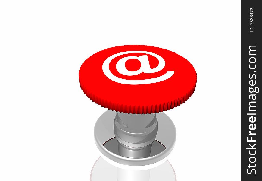 Red button with sign@ isolated in white background