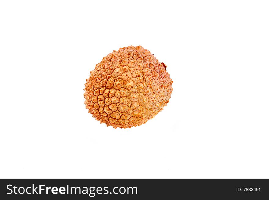 One litchi isolated on the white background. One litchi isolated on the white background