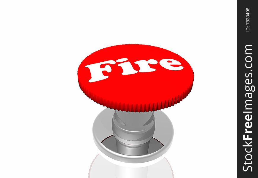 Red button with inscription Fire isolated in white background