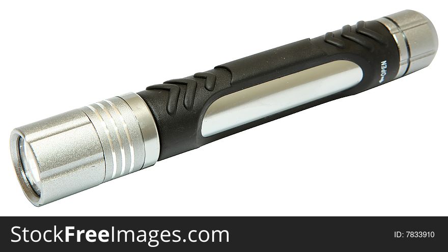 Small flashlight over white with clipping path. Small flashlight over white with clipping path