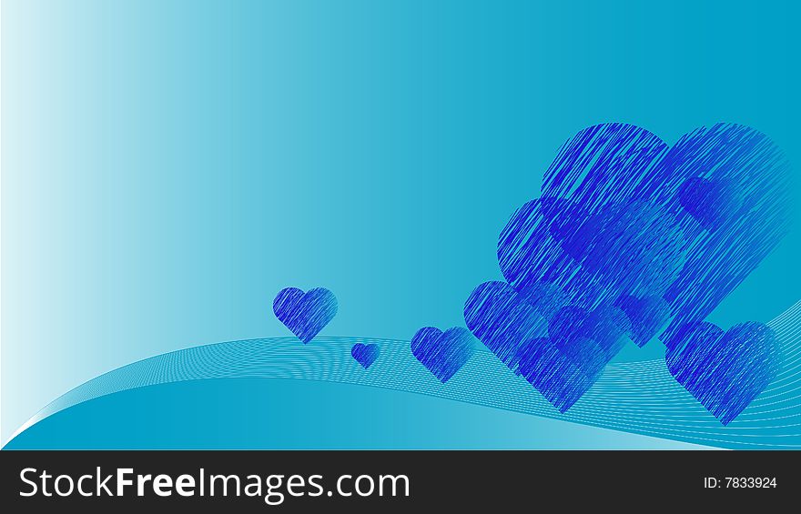 Valentines Day background with Hearts, floral and wave pattern, element for design, vector illustration