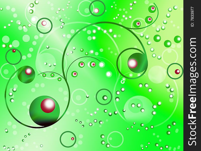 Pattern from curlicue and ball on green background. Pattern from curlicue and ball on green background