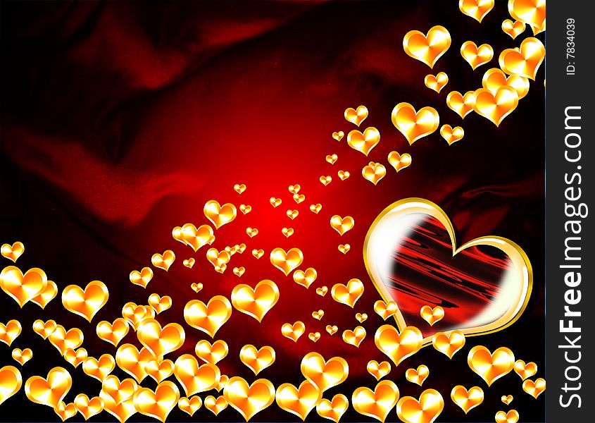 A red background with gold hearts. A red background with gold hearts