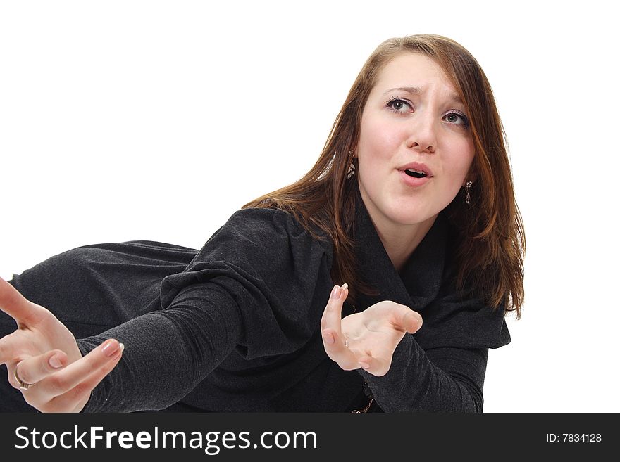 The woman asks the help is isolated on a white background