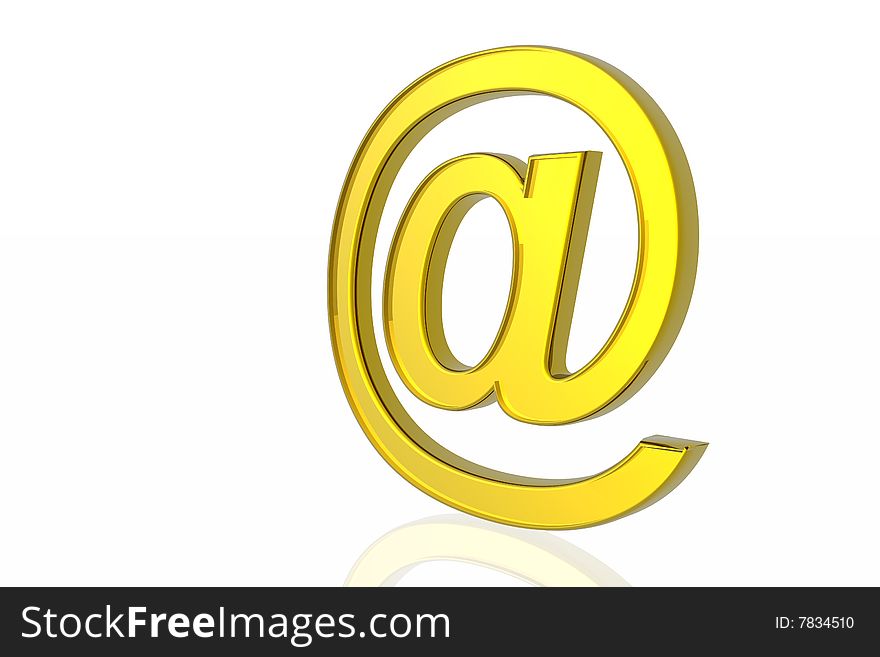 Golden e-mail symbol isolated in white background