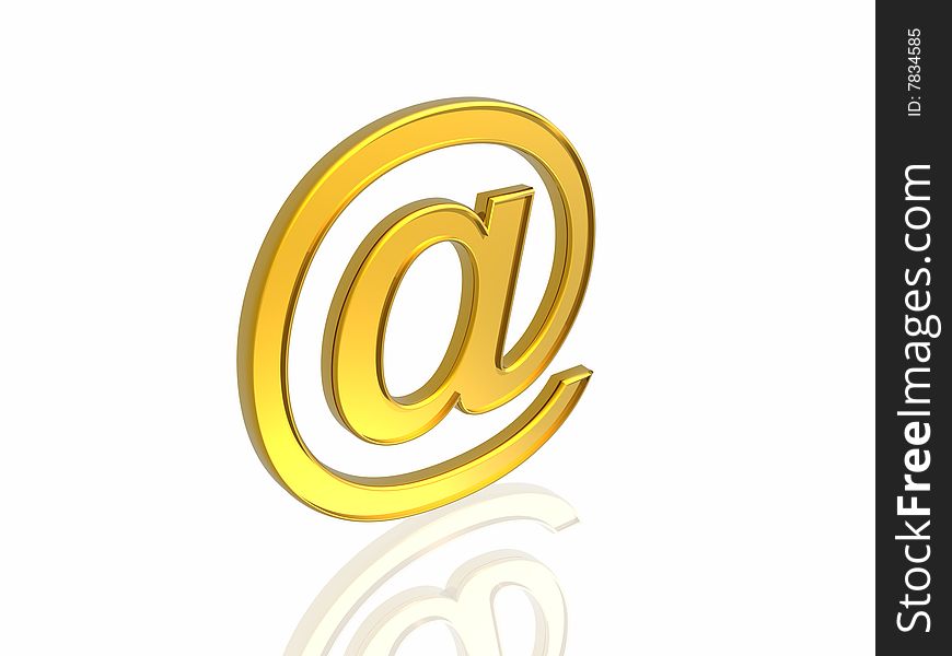 Golden e-mail symbol isolated in white background