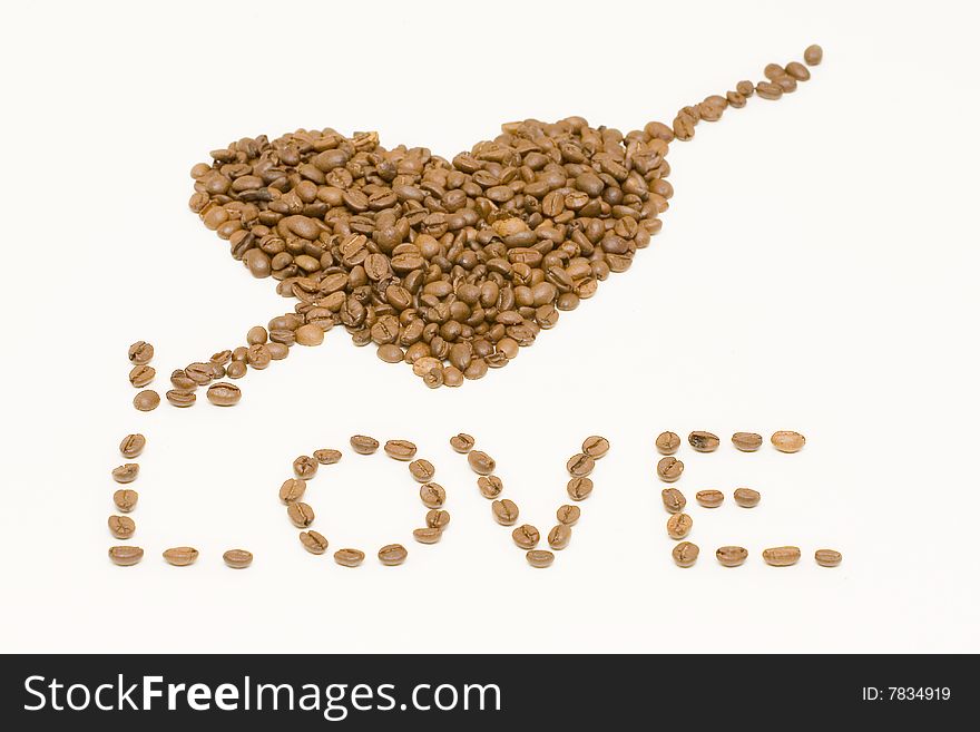 Sign and hearts shape made from coffee beans. Sign and hearts shape made from coffee beans