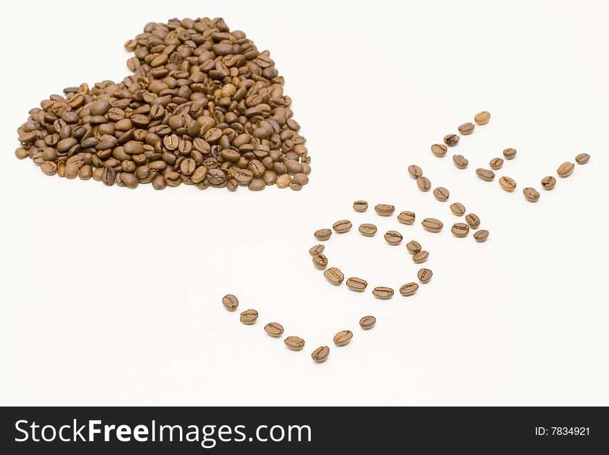 Sign and hearts shape made from coffee beans. Sign and hearts shape made from coffee beans