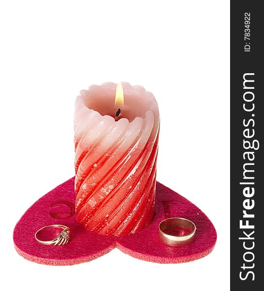 Red heart and two rings,candle