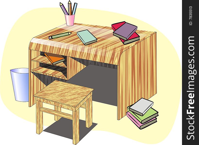 Graphic office table with stationery illustartion