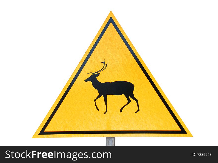 Deer crossing road sign. Background has been cut out to make the picture itself easier to be used in a variety of materials.