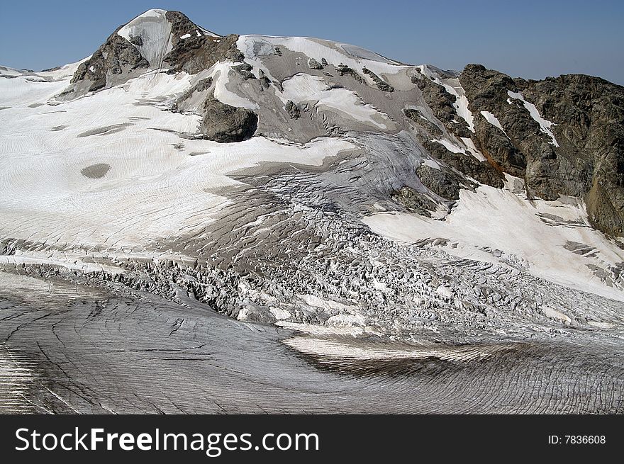 Mountain glacier. Caucasus Mountains. Digoriya
