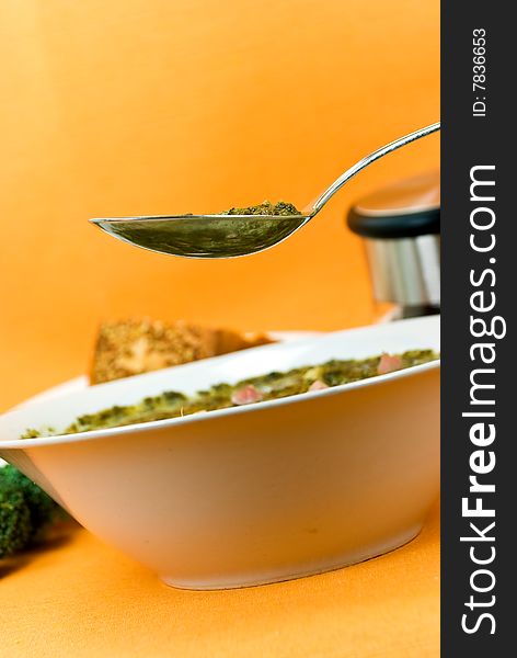 Gourmet Cream Soup With Green Cabbage And Slices O
