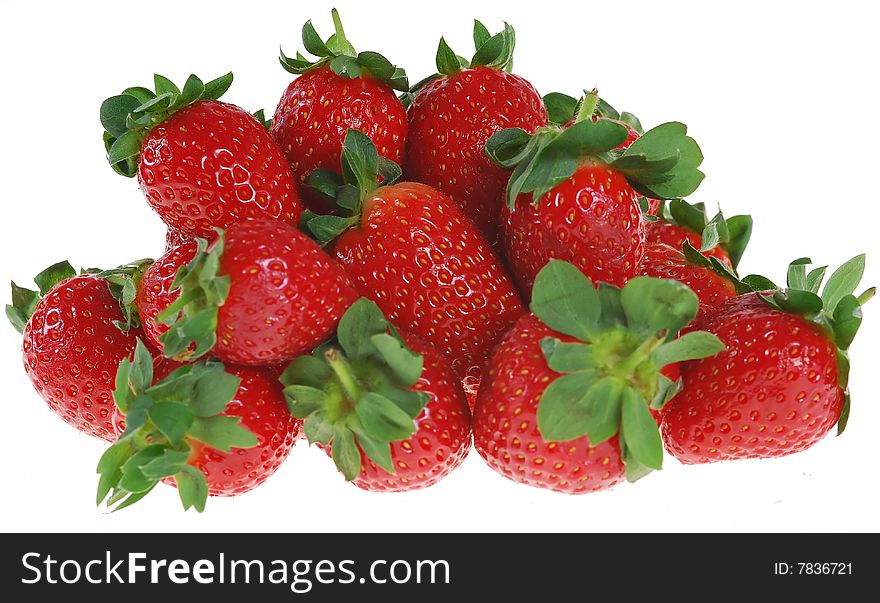 Red strawberry fruits isolated on white background