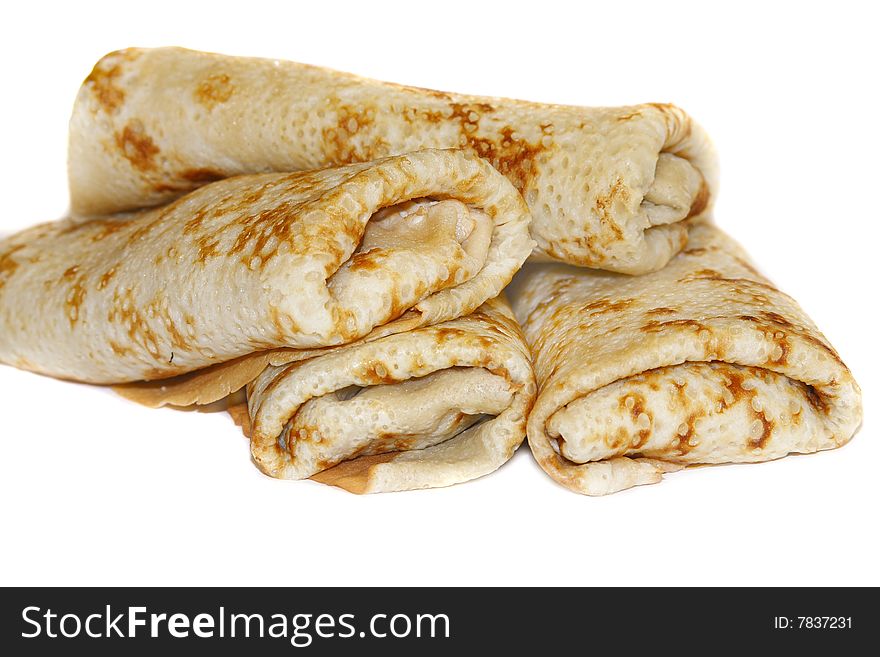 pancakes with filling isolated on a white backgro