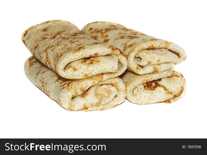 Pancakes with filling isolated on a white backgrou