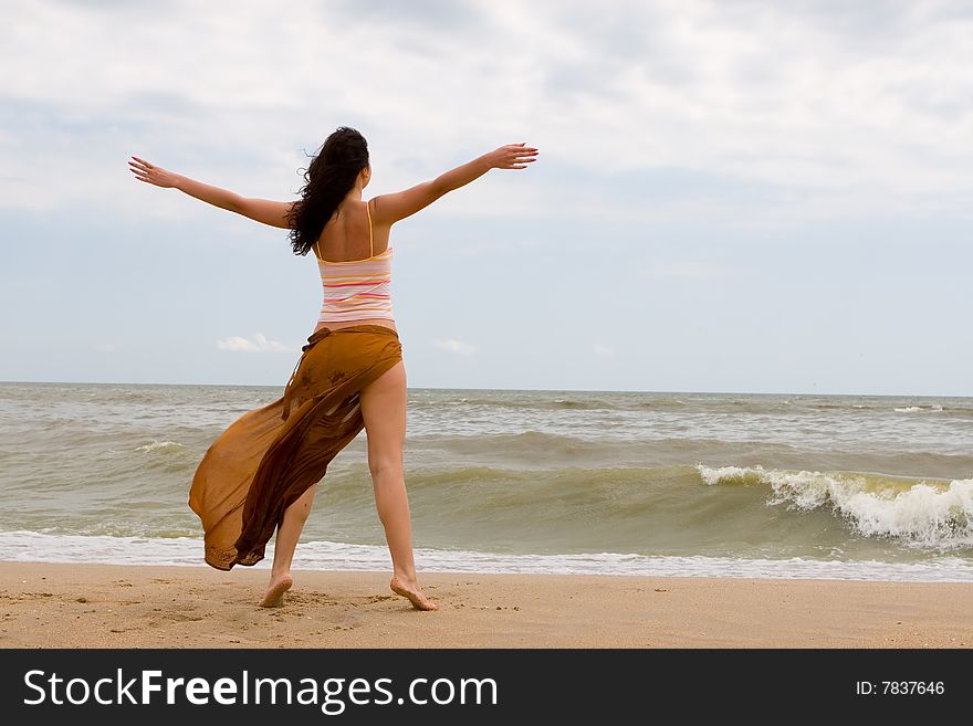 Happy Woman Dreams To Fly On Winds