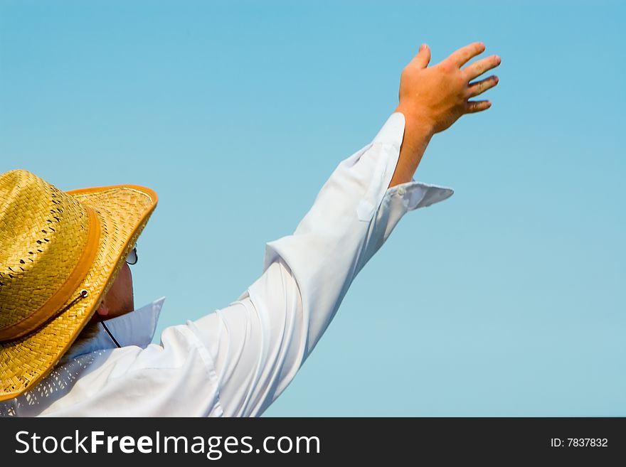 To reach heavens, young man with hat