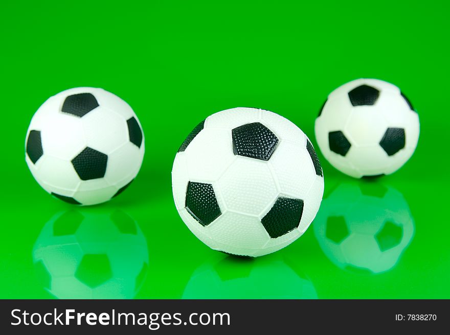 A soccor ball isolated against a green background. A soccor ball isolated against a green background