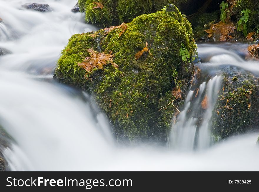 Water Flowing Down A Creek Closeup.