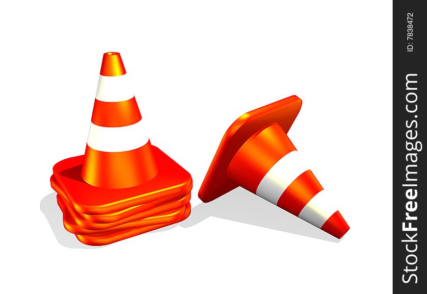 3d traffic cone isolated in white background