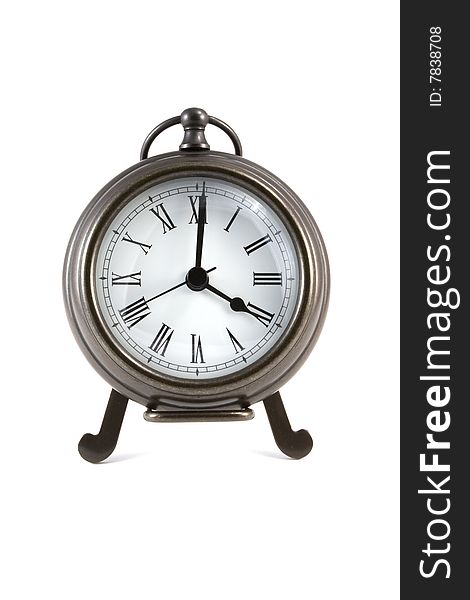 Old Style Metal Clock on White Background