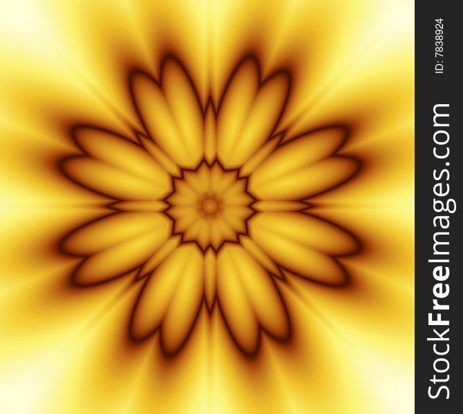An abstract stylized illustration of a flower done in shades of yellow and orange on a white background. An abstract stylized illustration of a flower done in shades of yellow and orange on a white background.