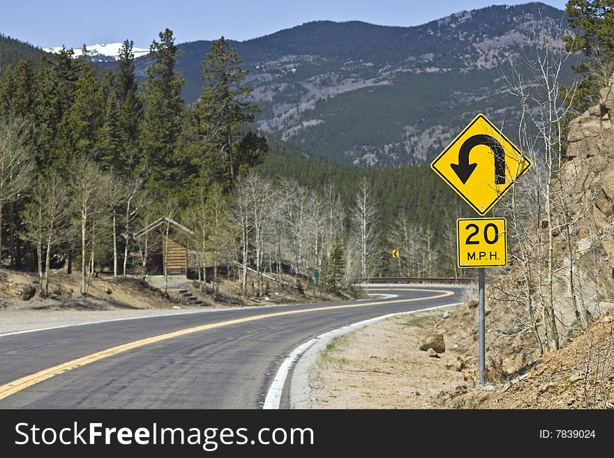 Sharp curve in the mountains - Rocky Mountain National Park.