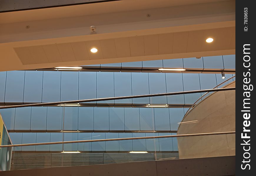 Geometric abstract ceiling of modern IT business corporate office building