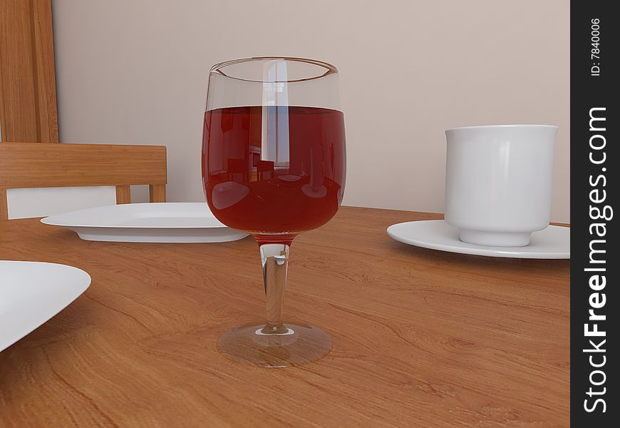 3d glass of wine on the table