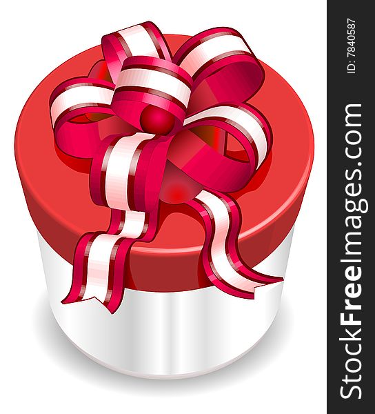 White box surprise with red ribbon, wrapper for gift, vector illustration. White box surprise with red ribbon, wrapper for gift, vector illustration