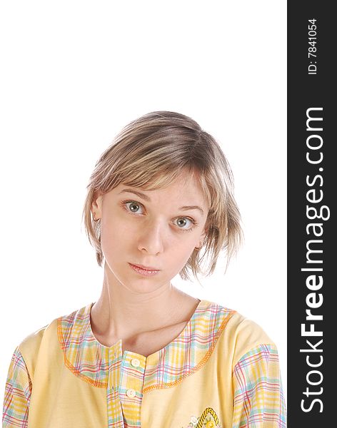 Cute sleepy teenager over white background