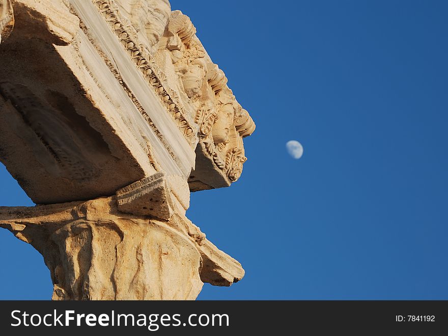 Goddess facing the Moon in the ancient temple