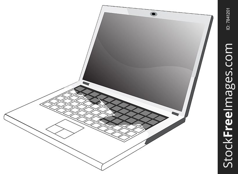 Laptop- half blueprint, vector illustration