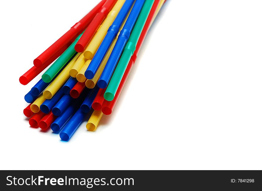 Straws in different colors isolated on white