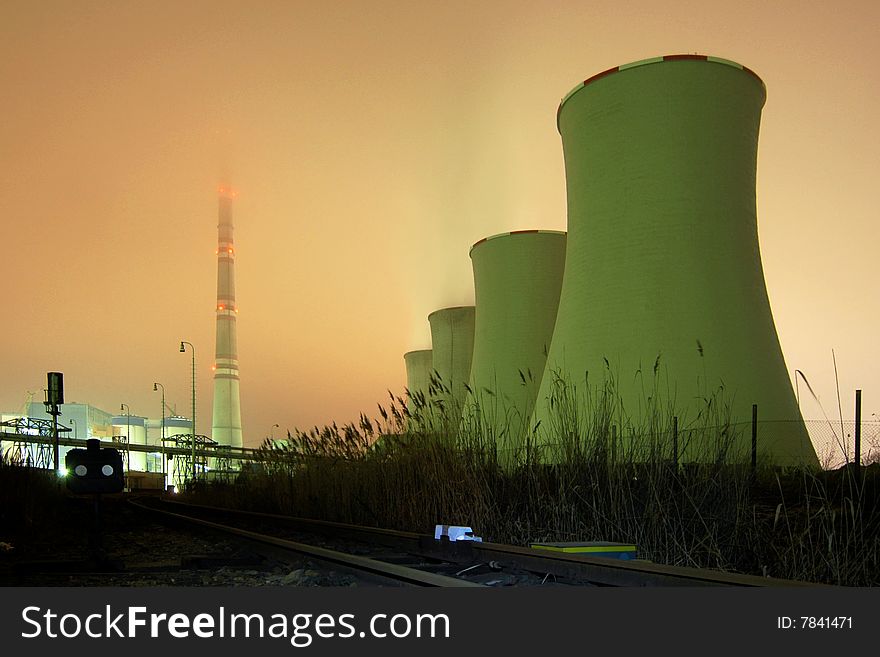 A power plant - night fog shot