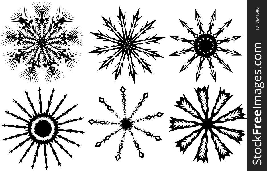 Six Silhouette Snowflakes